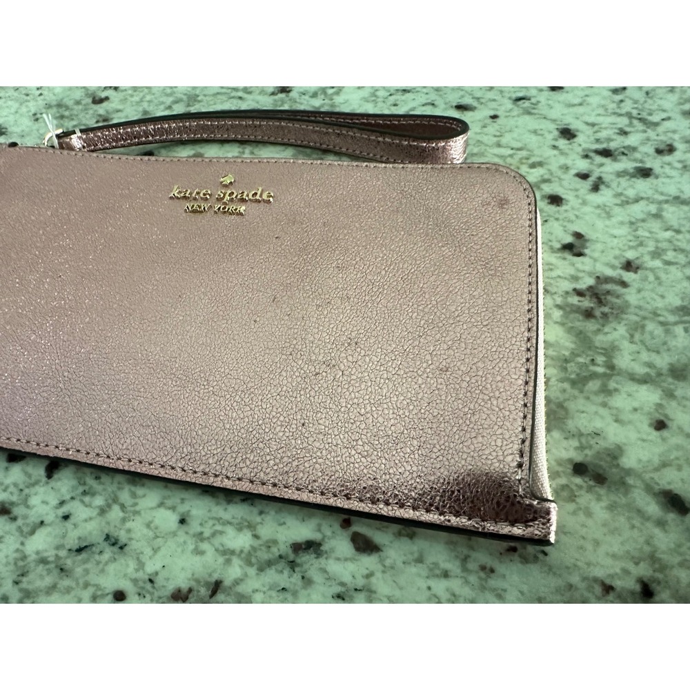 Kate Spade Lucy metallic pink Medium L-Zip bag Wristlet - Picture 2 of 5